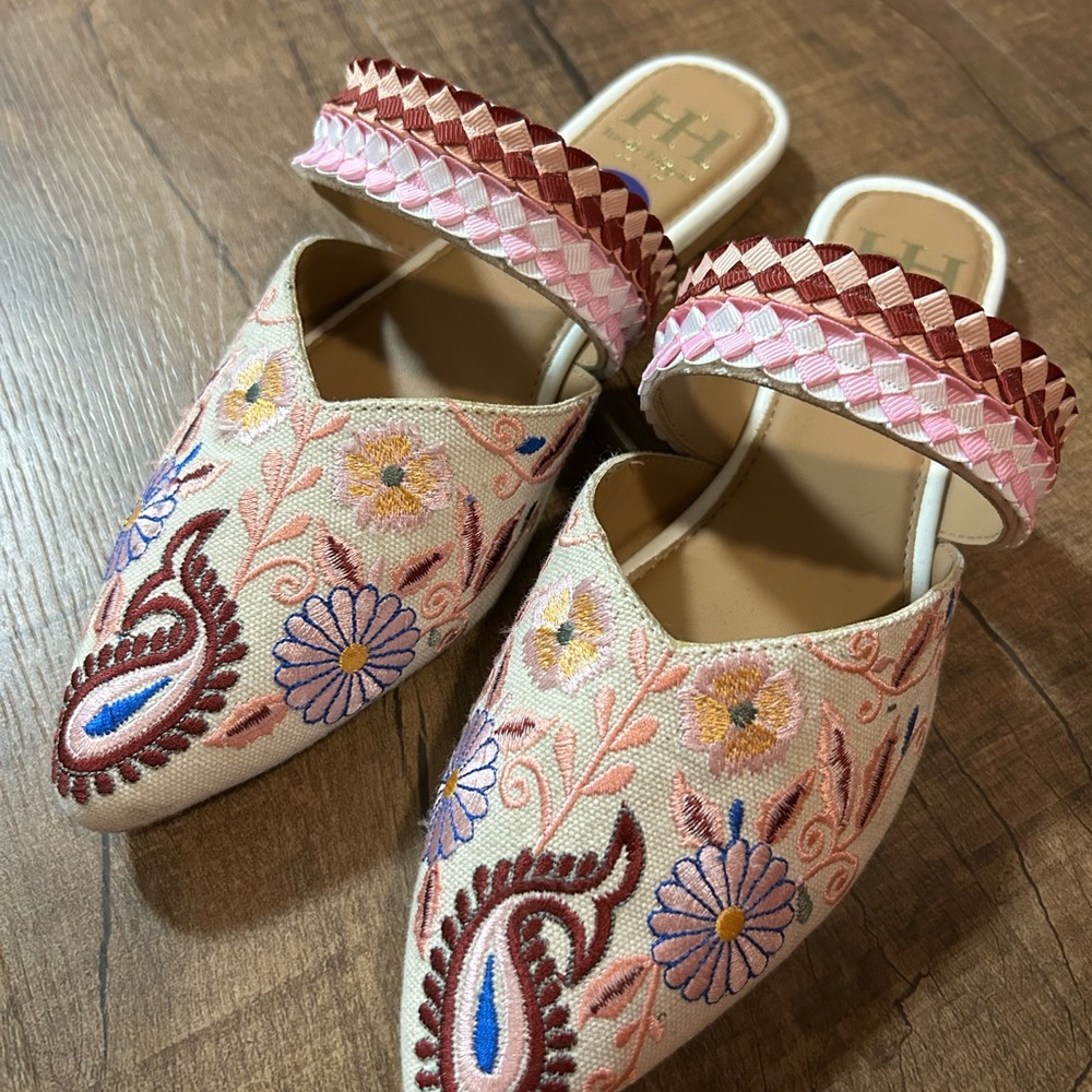 Embroidered Floral Slip-On Mules